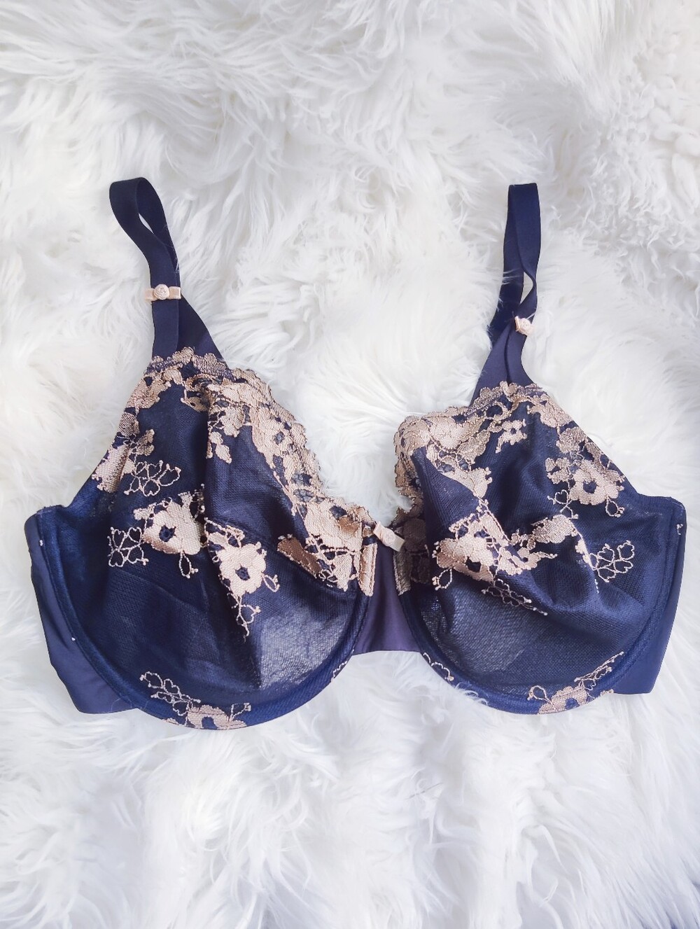 Wacoal Opulence Bra 38DDD Sheer Lace Embroidered Underwire Black 851112